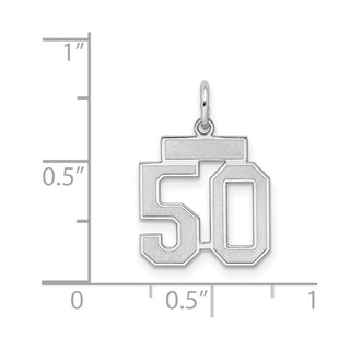 Sterling Silver Rhodium-plated Small Satin Number 50 Charm