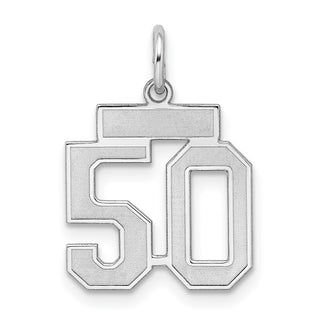 Sterling Silver Rhodium-plated Small Satin Number 50 Charm