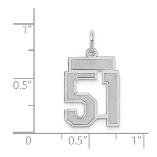 Sterling Silver Rhodium-plated Small Satin Number 51 Charm