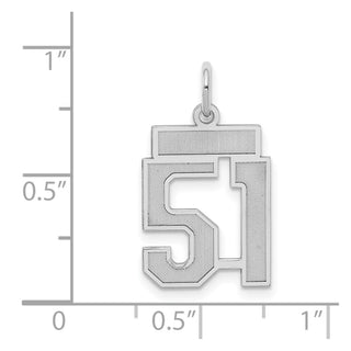 Sterling Silver Rhodium-plated Small Satin Number 51 Charm