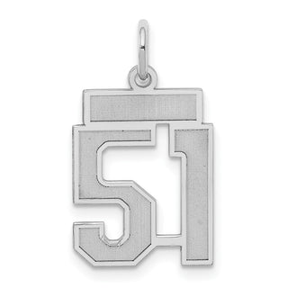 Sterling Silver Rhodium-plated Small Satin Number 51 Charm