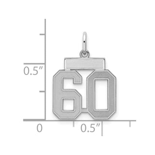 Sterling Silver Rhodium-plated Small Satin Number 60 Charm