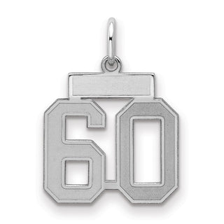Sterling Silver Rhodium-plated Small Satin Number 60 Charm