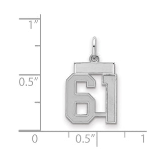 Sterling Silver Rhodium-plated Small Satin Number 61 Charm