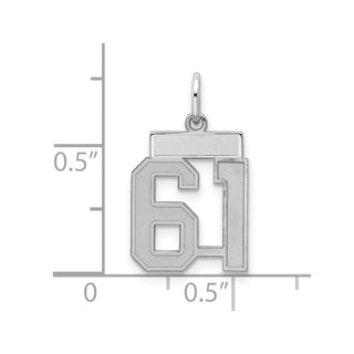 Sterling Silver Rhodium-plated Small Satin Number 61 Charm