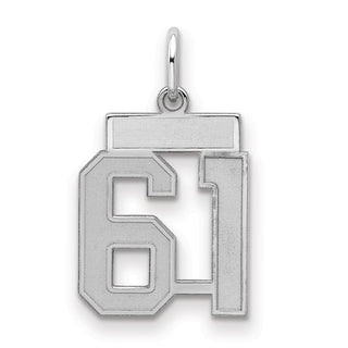Sterling Silver Rhodium-plated Small Satin Number 61 Charm