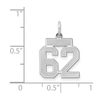Sterling Silver Rhodium-plated Small Satin Number 62 Charm