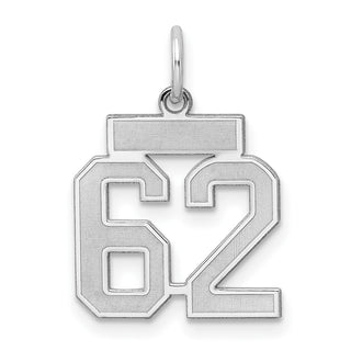 Sterling Silver Rhodium-plated Small Satin Number 62 Charm