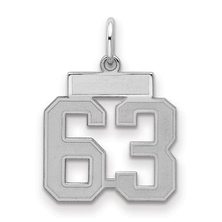 Sterling Silver Rhodium-plated Small Satin Number 63 Charm