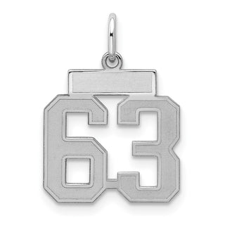 Sterling Silver Rhodium-plated Small Satin Number 63 Charm