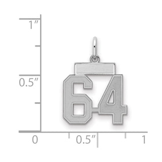 Sterling Silver Rhodium-plated Small Satin Number 64 Charm