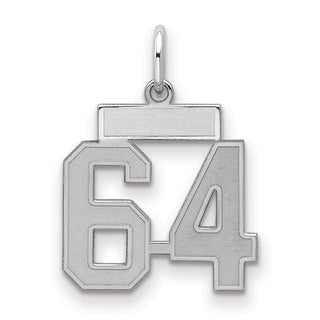 Sterling Silver Rhodium-plated Small Satin Number 64 Charm