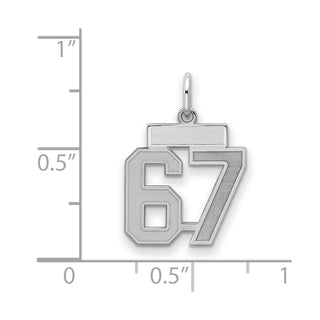 Sterling Silver Rhodium-plated Small Satin Number 67 Charm