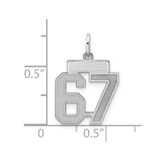 Sterling Silver Rhodium-plated Small Satin Number 67 Charm