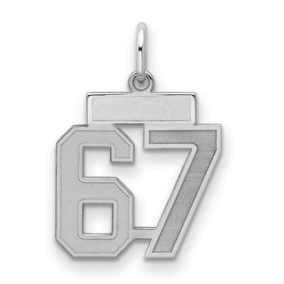 Sterling Silver Rhodium-plated Small Satin Number 67 Charm