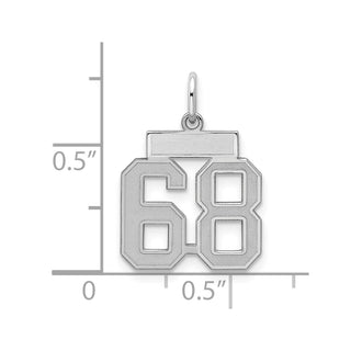Sterling Silver Rhodium-plated Small Satin Number 68 Charm