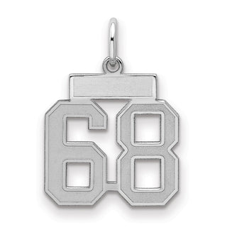 Sterling Silver Rhodium-plated Small Satin Number 68 Charm