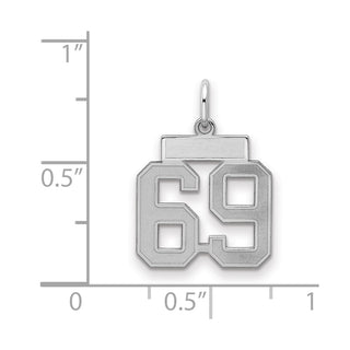 Sterling Silver Rhodium-plated Small Satin Number 69 Charm