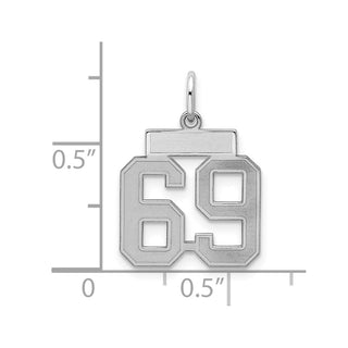 Sterling Silver Rhodium-plated Small Satin Number 69 Charm