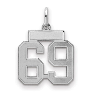 Sterling Silver Rhodium-plated Small Satin Number 69 Charm
