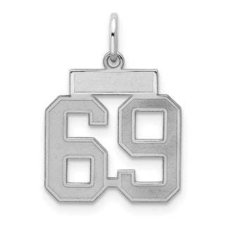 Sterling Silver Rhodium-plated Small Satin Number 69 Charm