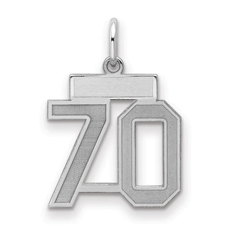 Sterling Silver Rhodium-plated Small Satin Number 70 Charm