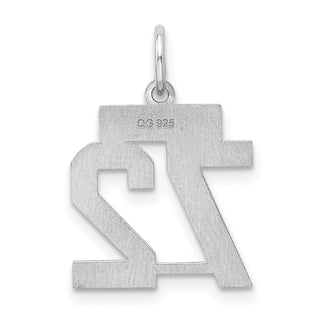 Sterling Silver Rhodium-plated Small Satin Number 72 Charm
