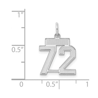 Sterling Silver Rhodium-plated Small Satin Number 72 Charm