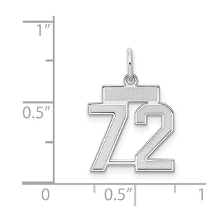 Sterling Silver Rhodium-plated Small Satin Number 72 Charm