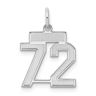 Sterling Silver Rhodium-plated Small Satin Number 72 Charm