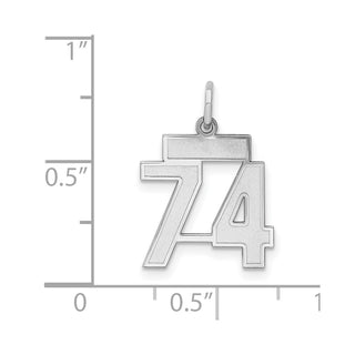 Sterling Silver Rhodium-plated Small Satin Number 74 Charm