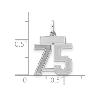 Sterling Silver Rhodium-plated Small Satin Number 75 Charm