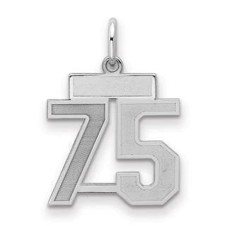 Sterling Silver Rhodium-plated Small Satin Number 75 Charm