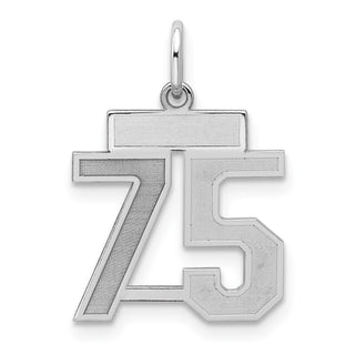 Sterling Silver Rhodium-plated Small Satin Number 75 Charm
