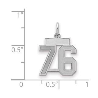 Sterling Silver Rhodium-plated Small Satin Number 76 Charm