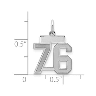 Sterling Silver Rhodium-plated Small Satin Number 76 Charm