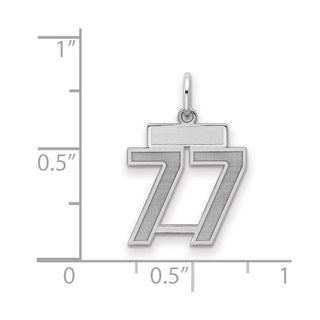 Sterling Silver Rhodium-plated Small Satin Number 77 Charm