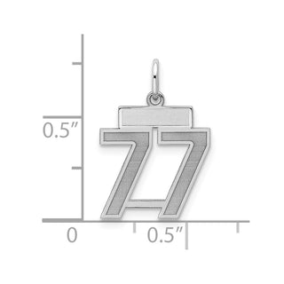 Sterling Silver Rhodium-plated Small Satin Number 77 Charm