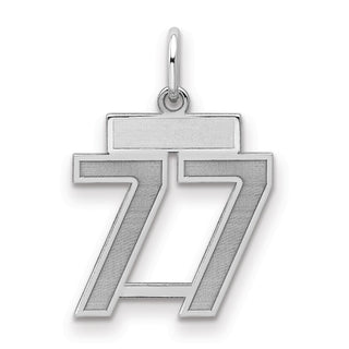 Sterling Silver Rhodium-plated Small Satin Number 77 Charm