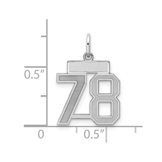 Sterling Silver Rhodium-plated Small Satin Number 78 Charm