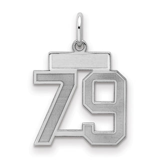 Sterling Silver Rhodium-plated Small Satin Number 79 Charm