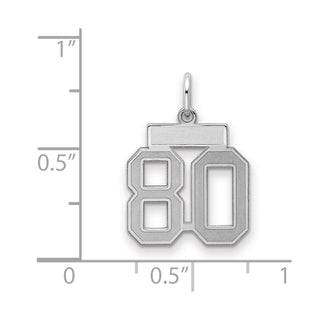 Sterling Silver Rhodium-plated Small Satin Number 80 Charm