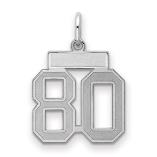 Sterling Silver Rhodium-plated Small Satin Number 80 Charm