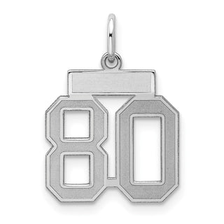 Sterling Silver Rhodium-plated Small Satin Number 80 Charm