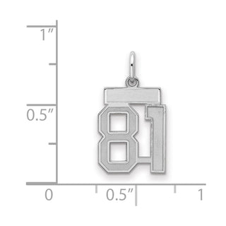 Sterling Silver Rhodium-plated Small Satin Number 81 Charm