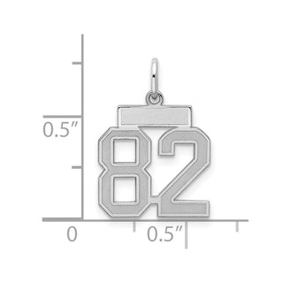 Sterling Silver Rhodium-plated Small Satin Number 82 Charm