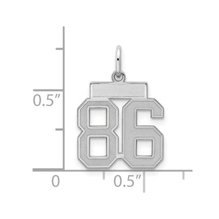 Sterling Silver Rhodium-plated Small Satin Number 86 Charm