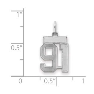 Sterling Silver Rhodium-plated Small Satin Number 91 Charm