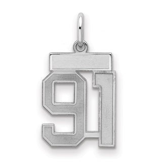 Sterling Silver Rhodium-plated Small Satin Number 91 Charm
