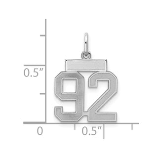 Sterling Silver Rhodium-plated Small Satin Number 92 Charm
